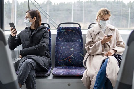 Coronavirus - mujeres usando mascarilla en transporte público